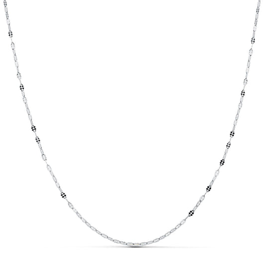 18K CADENA MACIZA ORO BLANCO ESLABONES PLANOS TALLADOS 1.5 MM 40CM