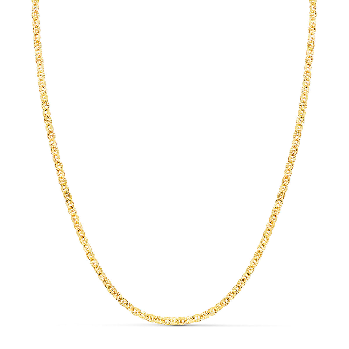 Cadena Forzada Hueca Eslabon Tallado Largo 40 cm Ancho 2 mm de oro amarillo 18K