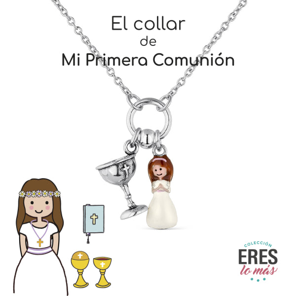 Collar Eres lo mas Comunión cadena forzada con aro y dos motivos colgando