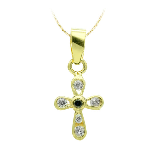 18K CRUZ ORO AMARILLO CIRCONITA 14X9 MM