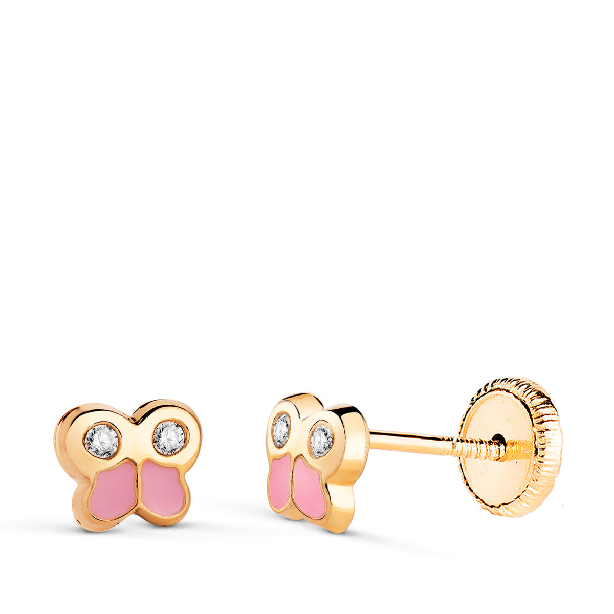 Pendientes Mariposa Esmalte 5 x 4,5 mm. Cierre Tuerca de oro amarillo 18K