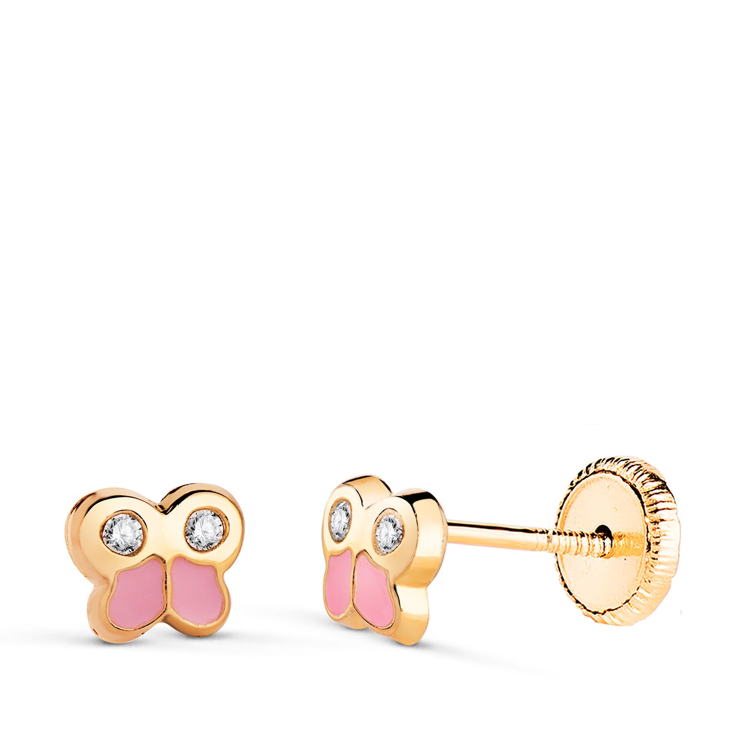 Pendientes Mariposa Esmalte 5 x 4,5 mm. Cierre Tuerca de oro amarillo 18K