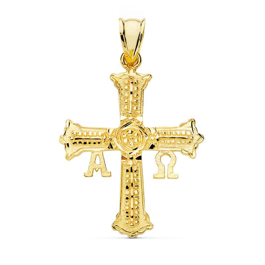 18K CRUZ ORO AMARILLO DE COVADONGA O VICTORIA MEDIANA 31X24 MM