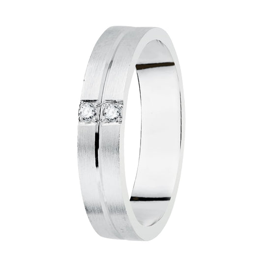 18K ALIANZA ORO BLANCO MATIZADA 4 MM DIAMANTES 0.06 QTS.