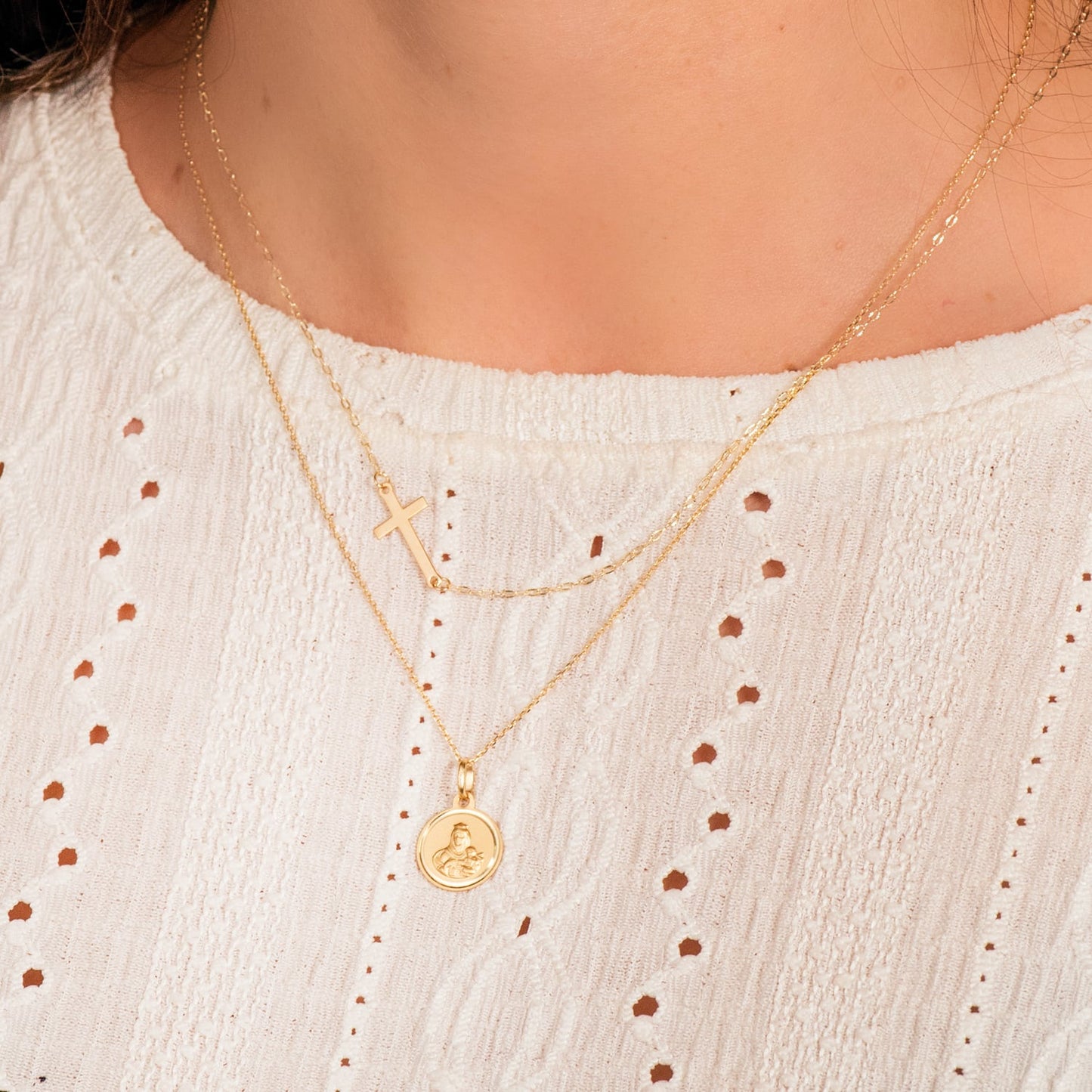 18K GARGANTILLA ORO AMARILLO CRUZ 17X8 MM CADENA FORZADA 42CM