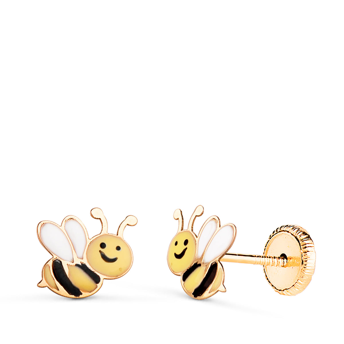 Pendientes Abejas Esmaltadas. Medida: 8 x 7,5 mm.cierre Tuerca de oro amarillo 18K