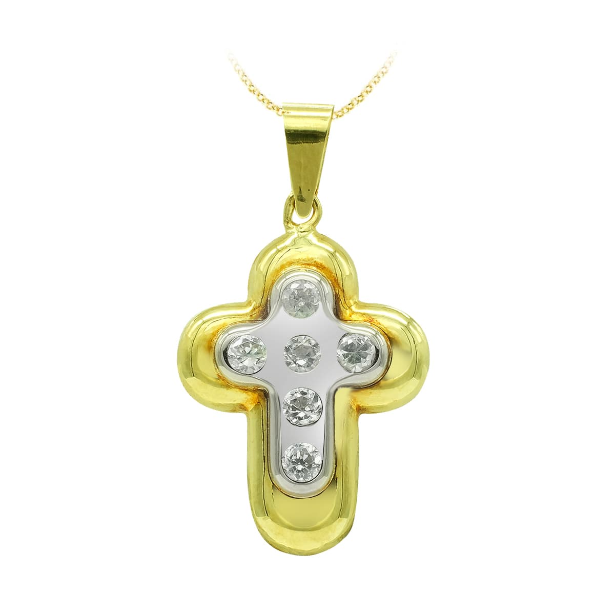 Cruz Bicolor y Circonita 22 x 15 mm 18K