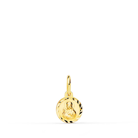 Medalla Cristo Sagrado Corazon de Jesus Tallada 8 mm Lenteja de oro amarillo 18K