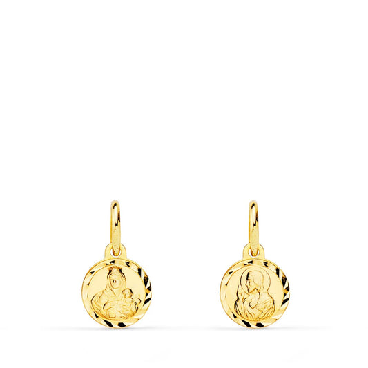 18K ESCAPULARIO ORO AMARILLO MINI VIRGEN DEL CARMEN Y CORAZON DE JESUS TALLADO 8 MM