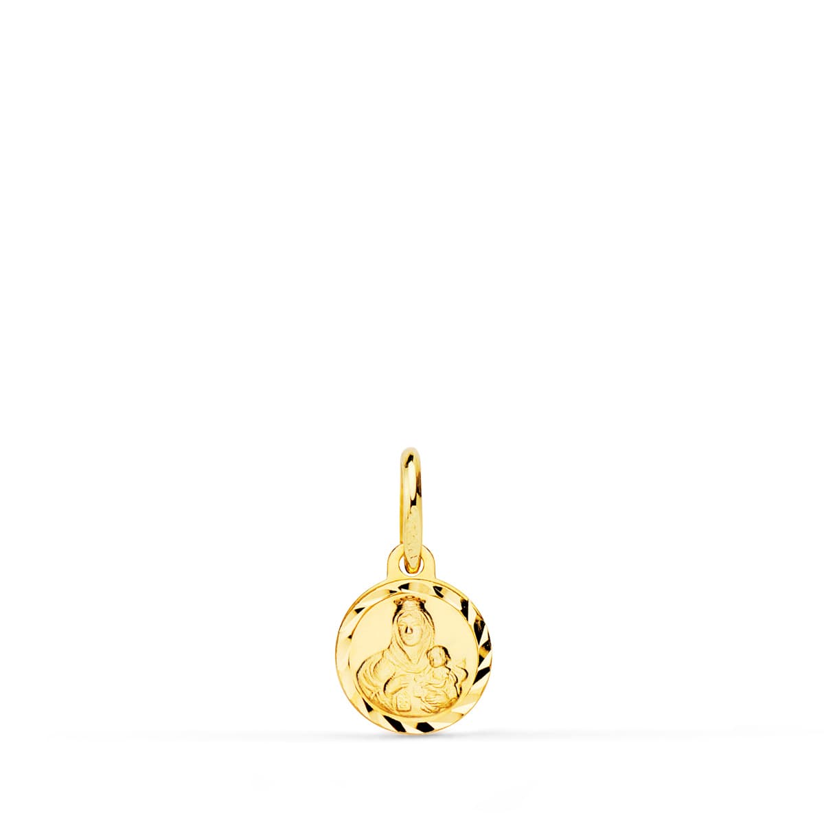 Medalla Mini Lenteja Virgen del Carmen Tallada 8 mm de oro amarillo 18K