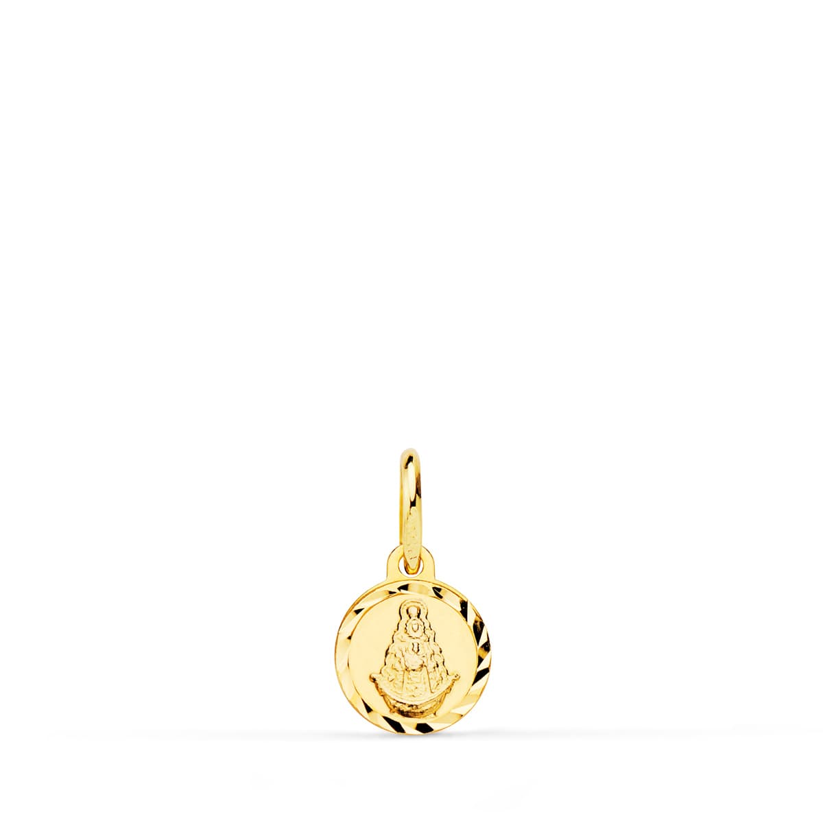 Medalla Lenteja Virgen del Rocio Talla Helice 8 mm de oro amarillo 18K