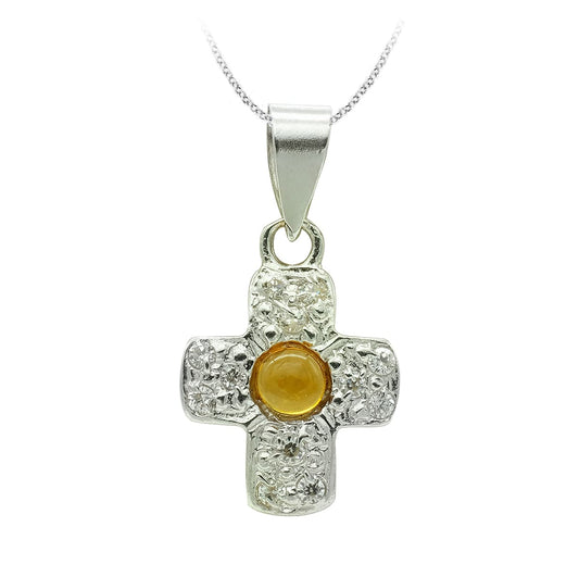 Cruz con Circonita 14 x 10 mm de oro blanco 18K