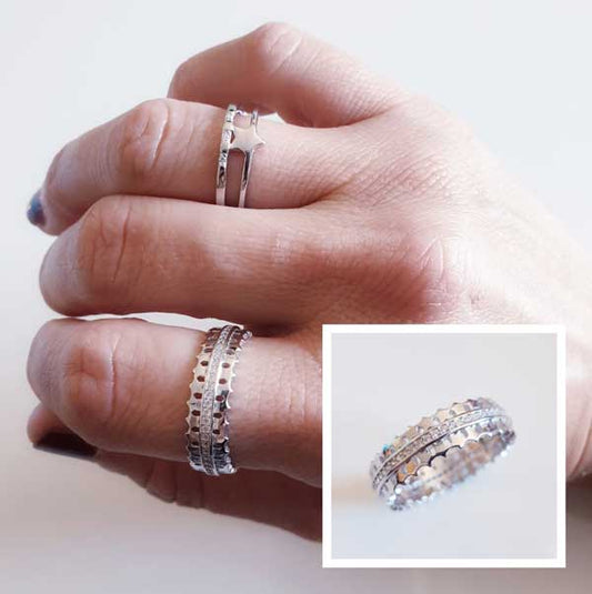 Anillos De Plata - 4093 Anillo Mini Estrellas - Senora