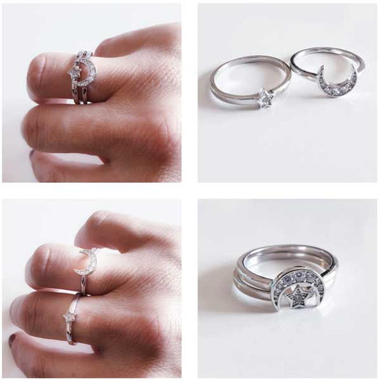 Anillos De Plata - 4064  Anillo Estrella Y Luna - Senora