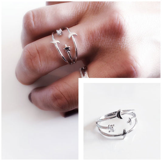 Anillos De Plata - 3987 Luna Estrella Rayo - Senora