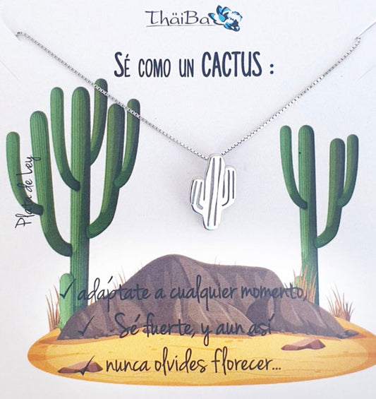 Joyas Con Mensaje - Coll710 Collar Cactus Plata - Senora