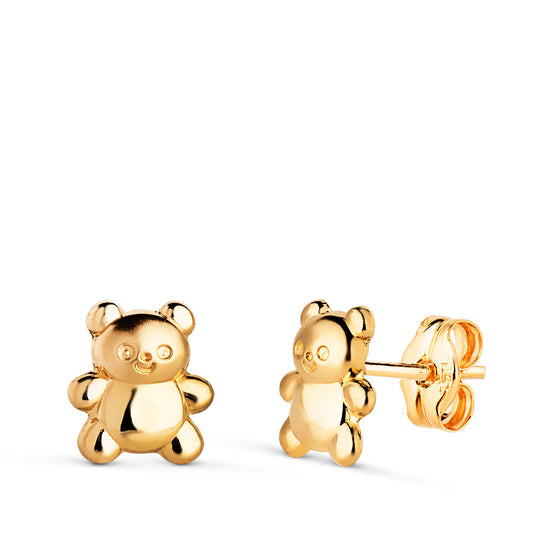 Pendientes Osos Mate y Brillo. Medida: 7 x 6 mm. de oro amarillo 18K