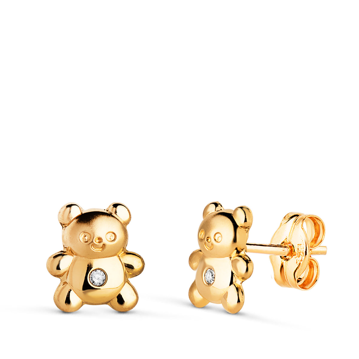 Pendientes Osos con Circonita Mate y Brillo. Medida: 7 x 6 mm de oro amarillo 18K