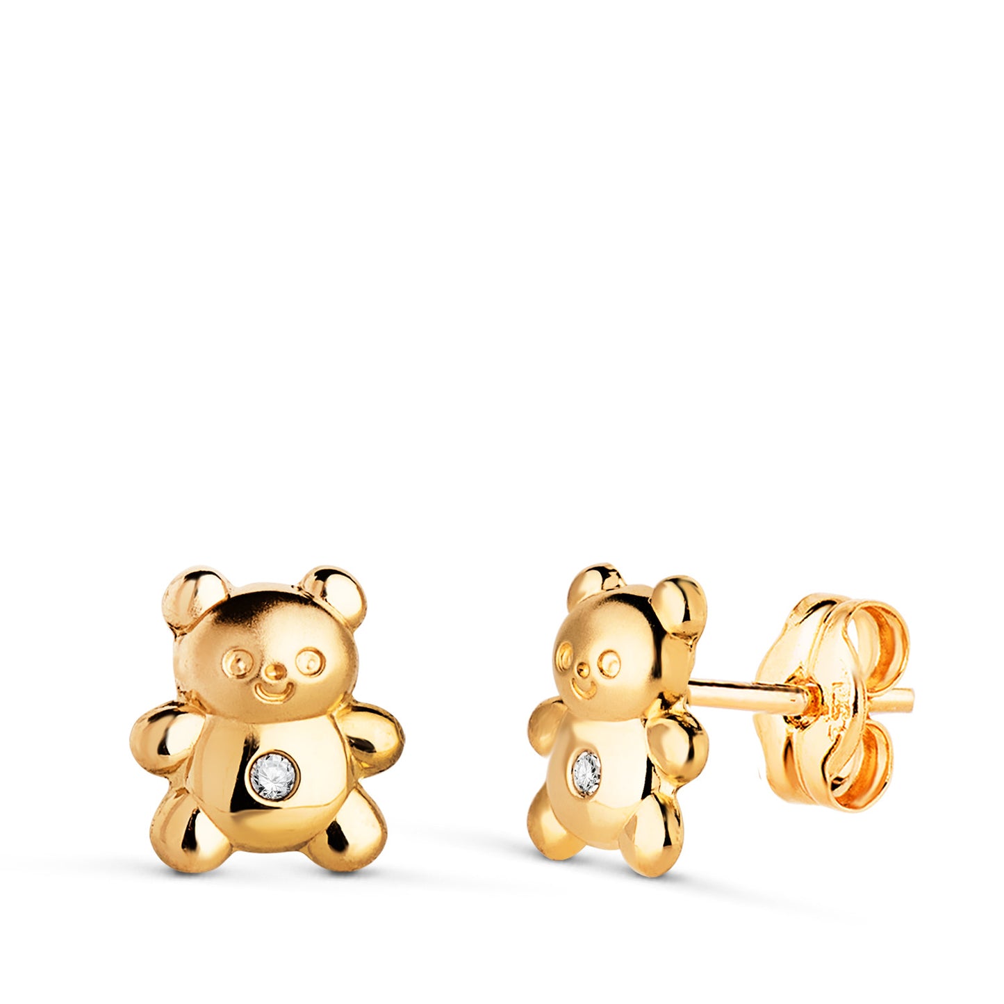 18K PENDIENTES ORO AMARILLO OSOS CON CIRCONITA MATE Y BRILLO. MEDIDA: 7 X 6 MM CIERRE PRESION