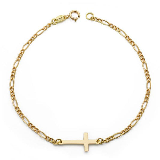 Pulsera Cruz 17 mm Largo 19 cm Eslabon 3x1 1,8 mm de oro amarillo 18K