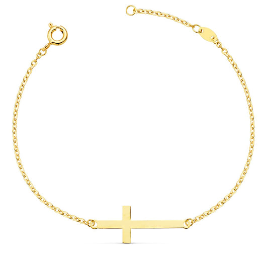Pulsera Cruz 30 x 11 mm Cadena Forzada 19 2 cm de oro amarillo 18K