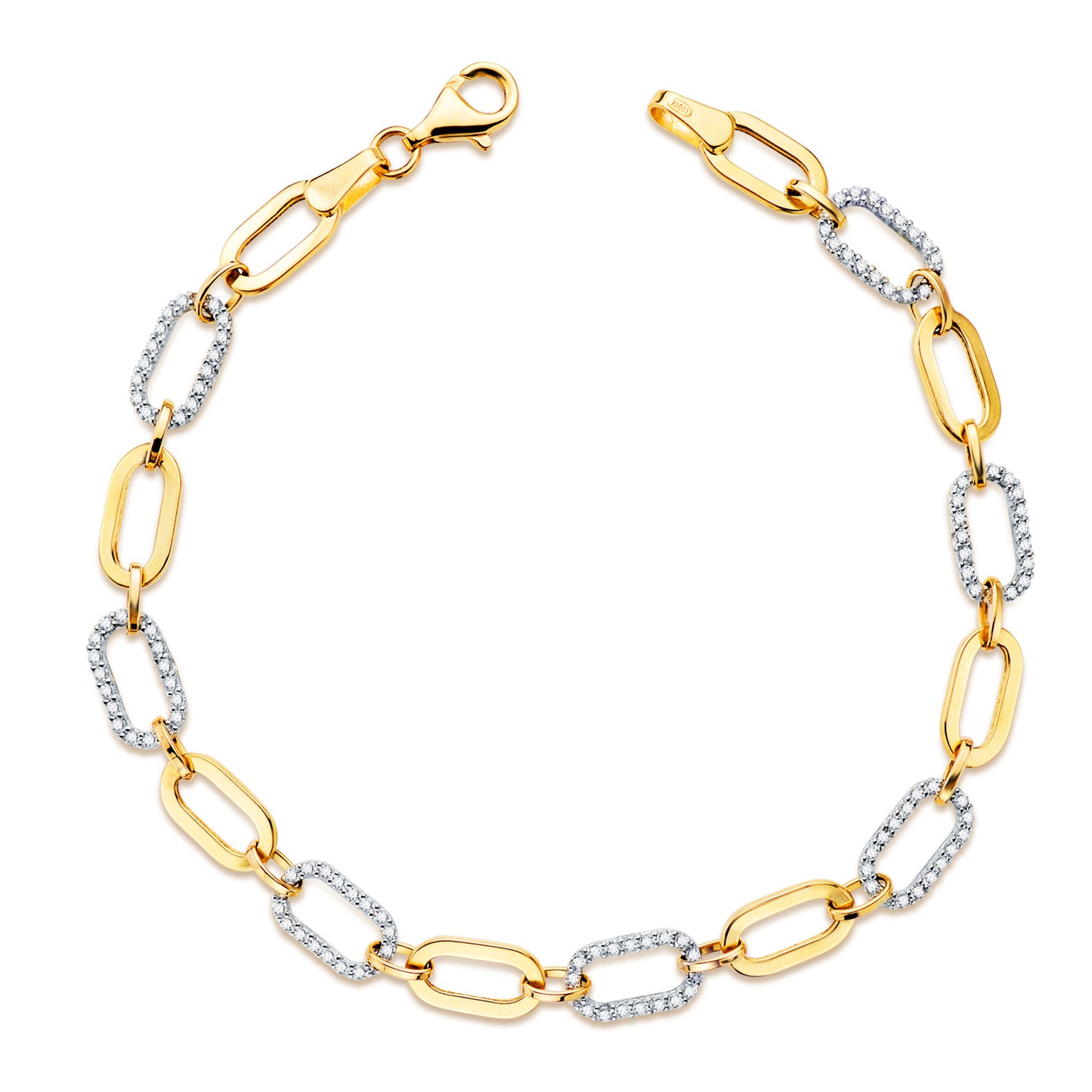 18K PULSERA ORO BICOLOR ESLABONES HUECOS Y CIRCONITA ANCHO: 5 MM. LARGO: 19CM