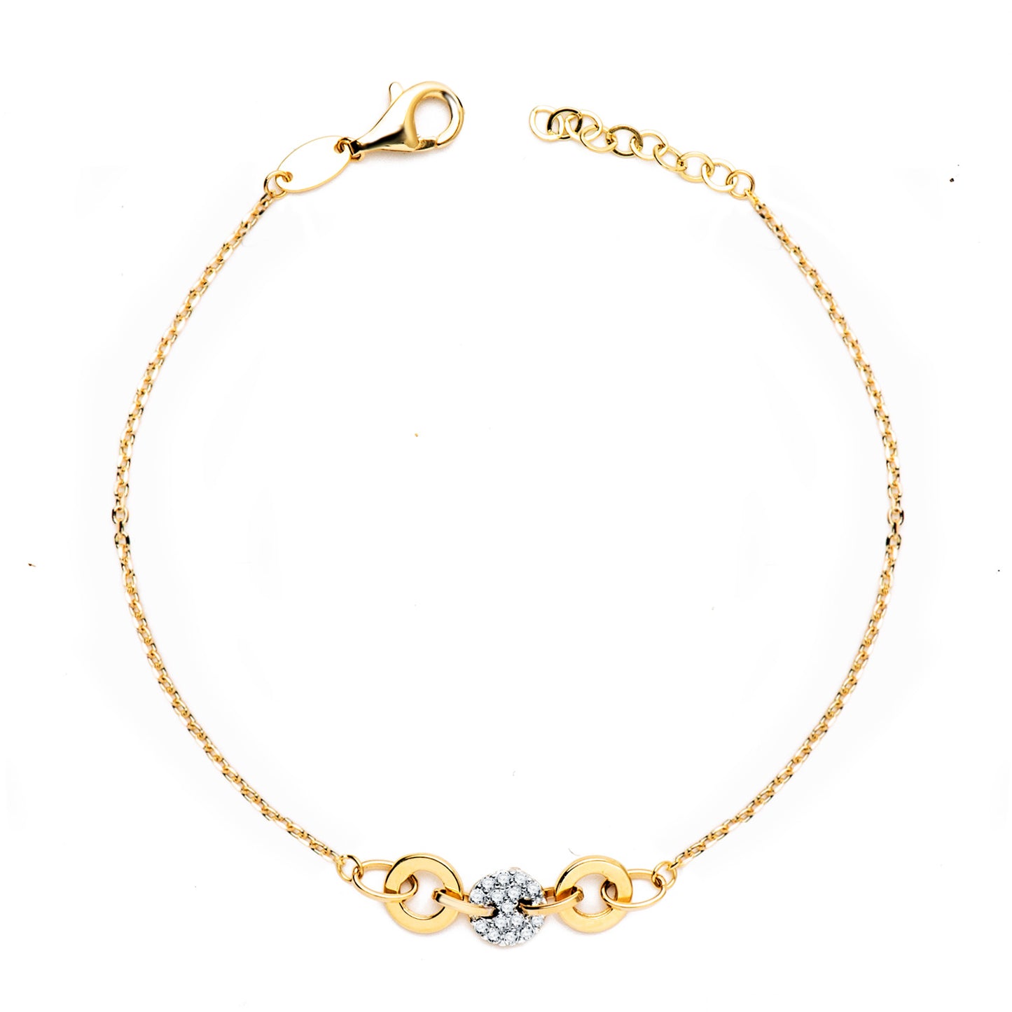 18K PULSERA ORO BICOLOR CADENITA FORZADA Y MOTIVO CON CIRCONITA ANCHO: 6 MM. LARGO: 19CM