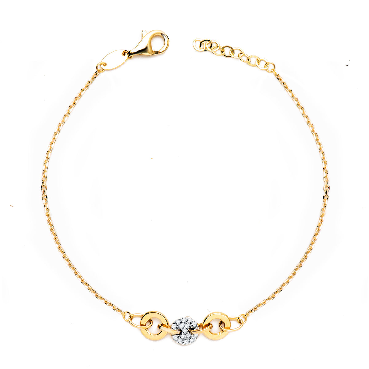 Pulsera Bicolor Cadenita Forzada y Motivo con Circonita Ancho: 6 mm. Largo: 19 cm 18K