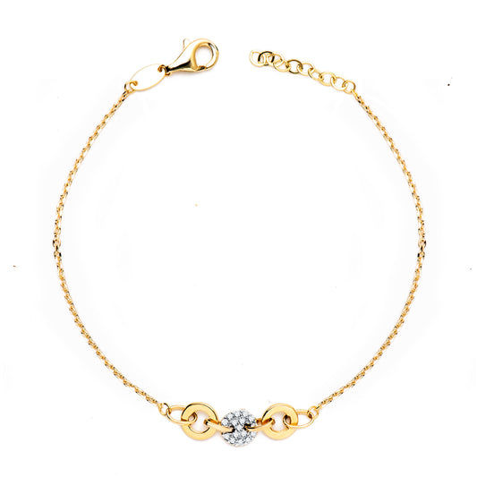 Pulsera Bicolor Cadenita Forzada y Motivo con Circonita Ancho: 6 mm. Largo: 19 cm 18K