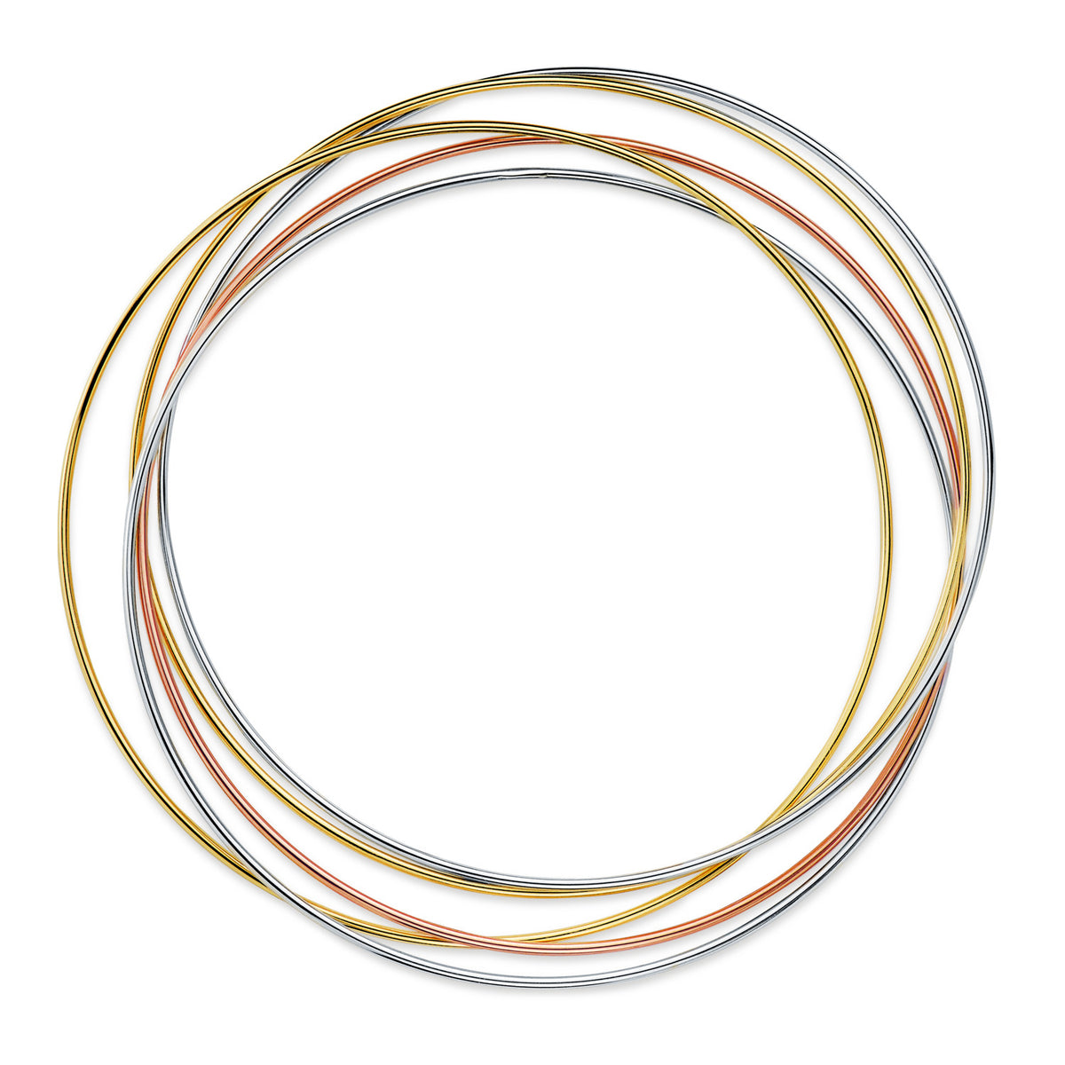 Pulsera Tricolor 5 Aros Lisos diámetro: 62 mm. Ancho: 1 mm 18K