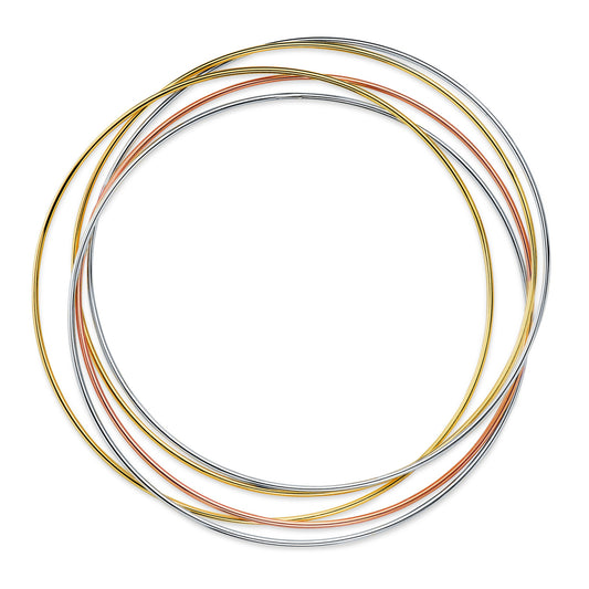 Pulsera Tricolor 5 Aros Lisos diámetro: 62 mm. Ancho: 1 mm 18K