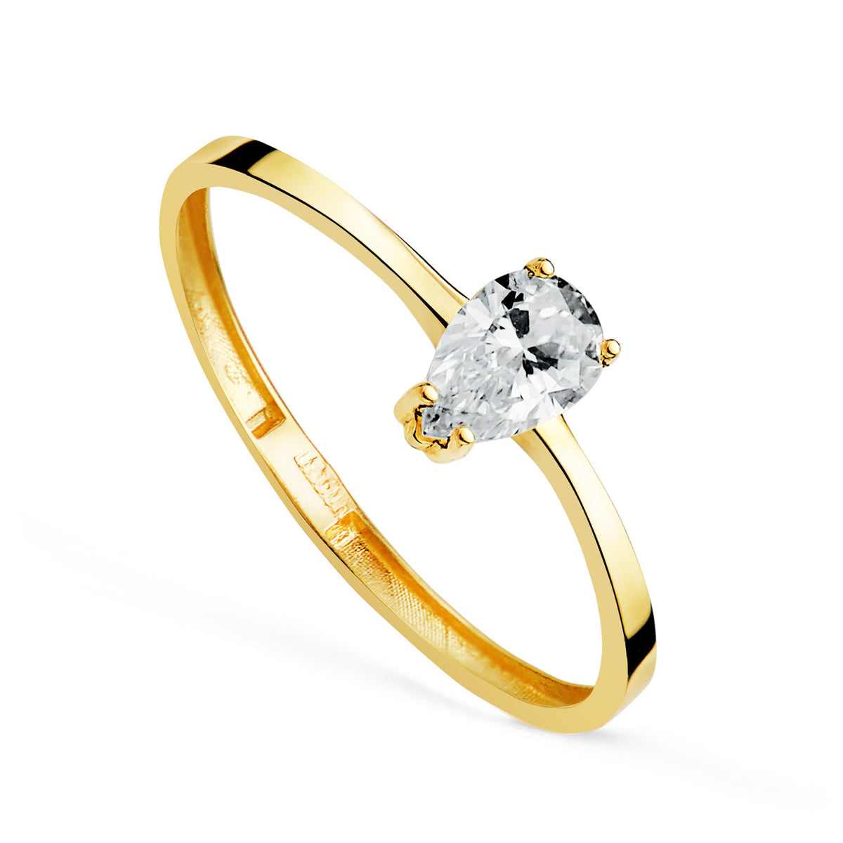 Sortija Diamante Laboratorio Talla Pera 0,35 Qtes. Vs2 - G. Ancho: 6 mm de oro amarillo 18K