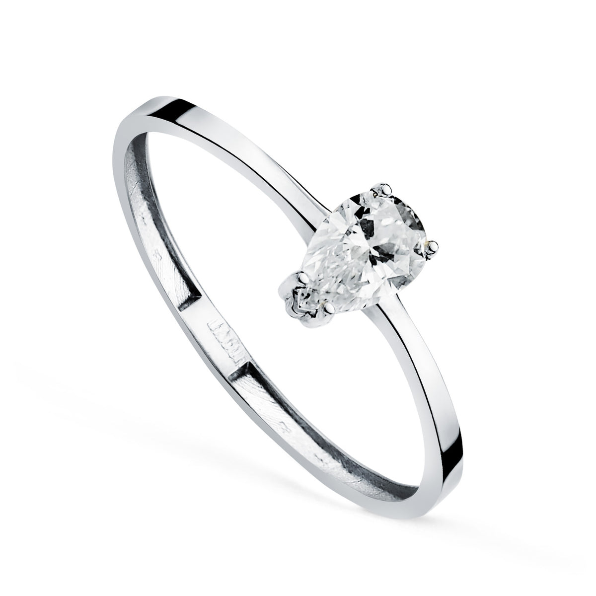 Sortija Diamante Laboratorio Talla Pera 0,35 Qtes. Vs2 - G. Ancho: 6 mm de oro blanco 18K