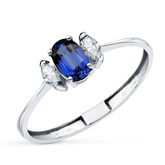 18K SORTIJA ORO DIAMANTES DE LABORATORIO Y BLANCO ZAFIRO DIFUSION 6X4 MM 0,64 QT 0,134QT. E - VS2