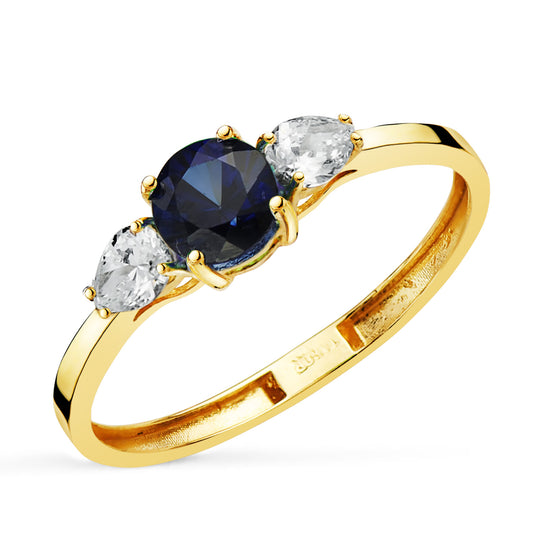 18K SORTIJA ORO AMARILLO DIAMANTES LABORATORIO TALLA PERA Y ZAFIRO DIFUSION 5 MM 0,63 QT 0,29QT. VS2 - E