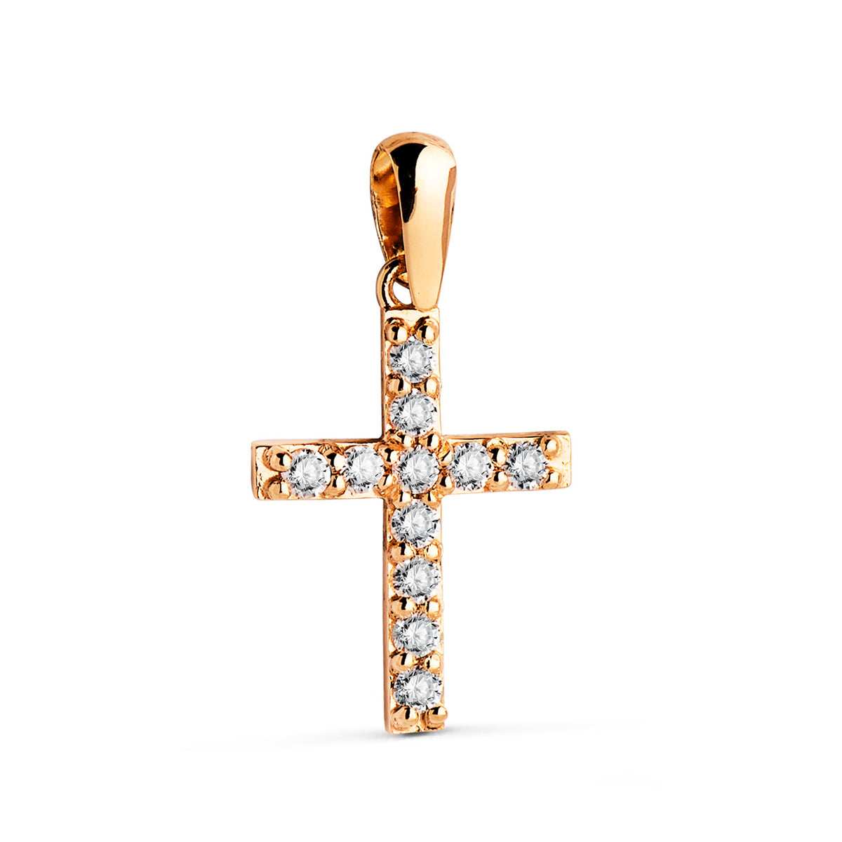 Colgante Cruz 11 Diamantes Laboratorio 0,230 Qts. G-vs2. Medida: 17 x 11,5 mm de oro amarillo 18K