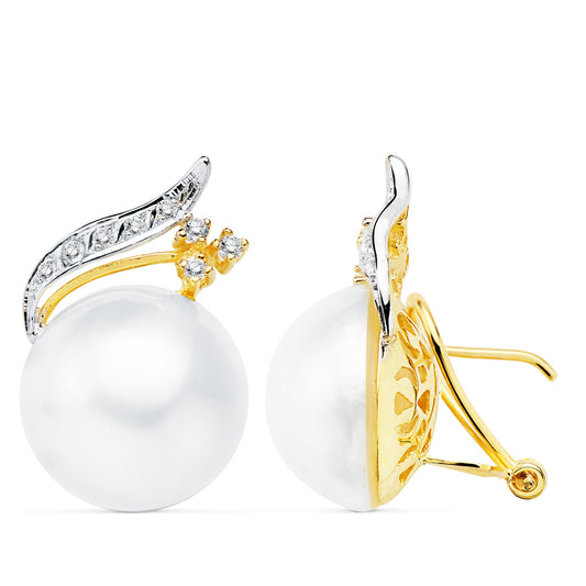 Pendientes Perla Japonesas 16 mm Rama de oro amarillo 18K