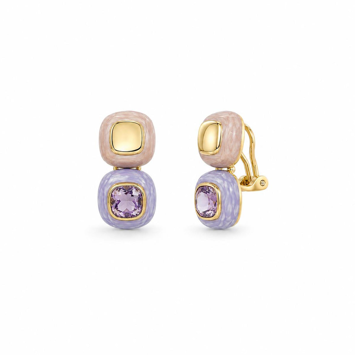 Pendientes omega lavanda con baño de oro de 14 quilates - Joyería Zafir