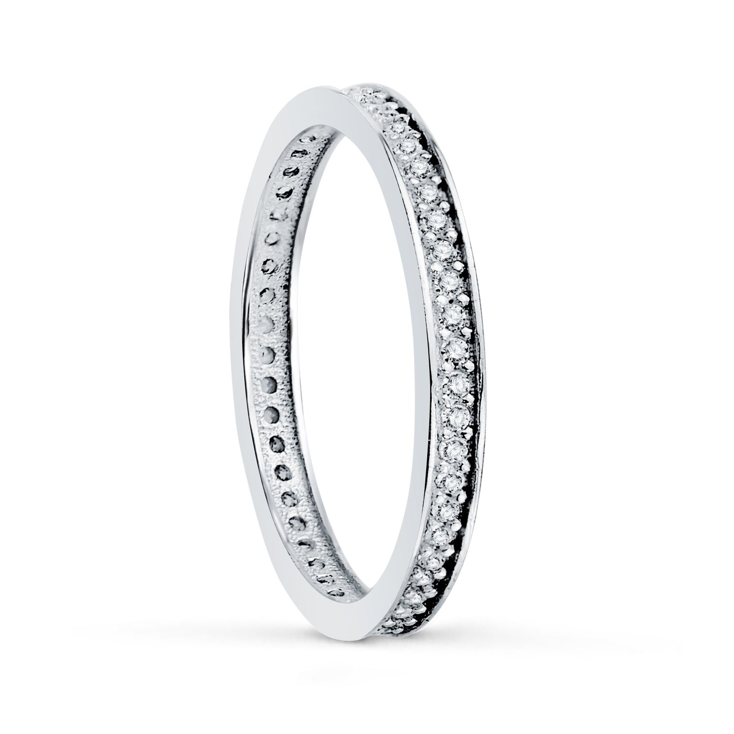 18K ALIANZA COMPLETA O ANILLO ORO BLANCO CIRCONITA CLAVADA ANCHO: 2 MM