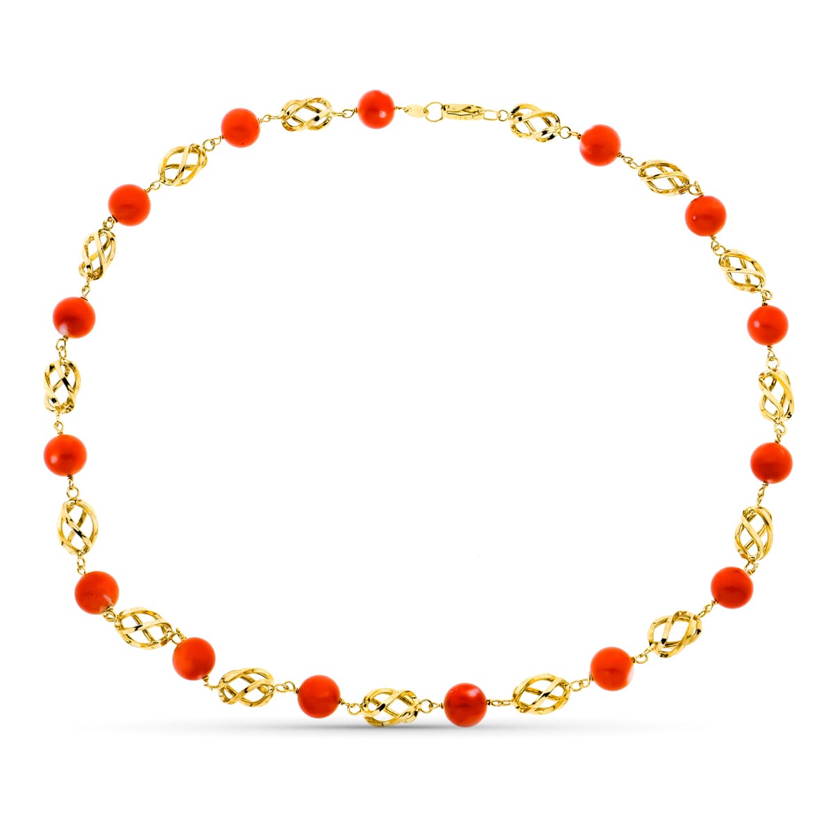 18K GARGANTILLA ORO AMARILLO JAULA CORAL FINO JAPONES 9-9.5 MM 50CM