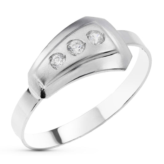 18K SORTIJA ORO BLANCO MATE Y BRILLO CON CIRCONITAS. ANCHO: 8 MM