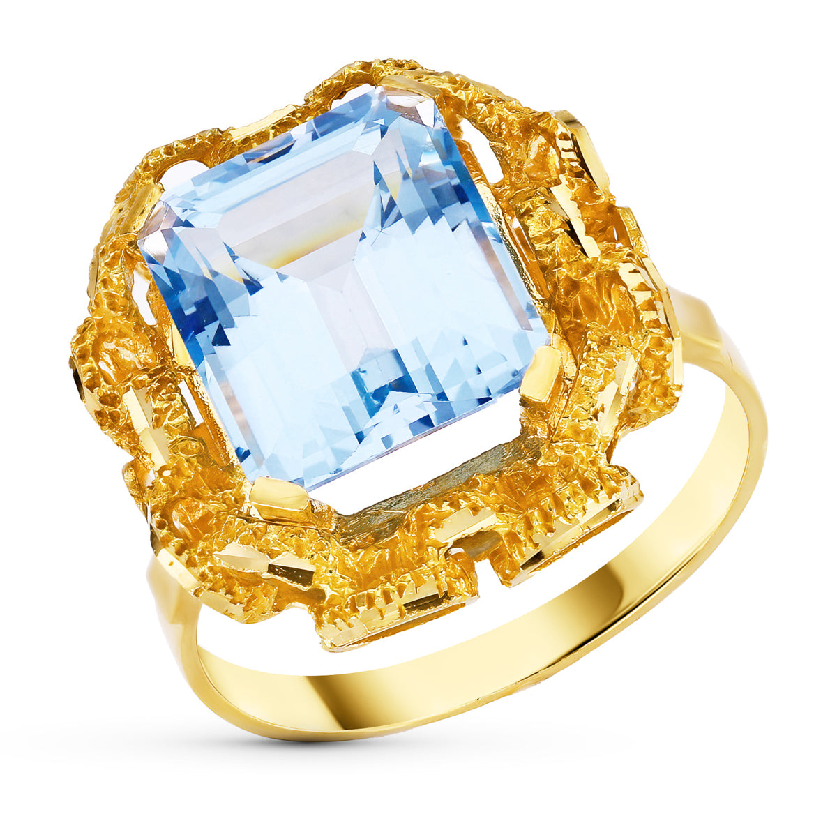 Sortija Motivo Rectangular con Aguamarina 20 x 17 mm. de oro amarillo 18K