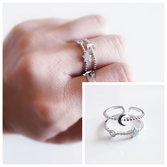 Anillos De Plata - 4070 Anillo Estrella Y Luna - Senora