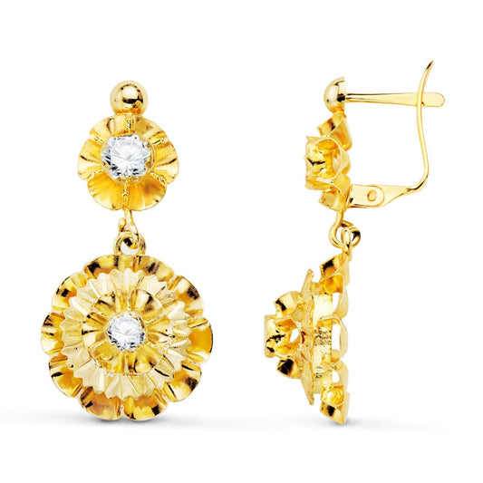 Pendientes Cubanas con Circonita 27 x 13 mm de oro amarillo 18K