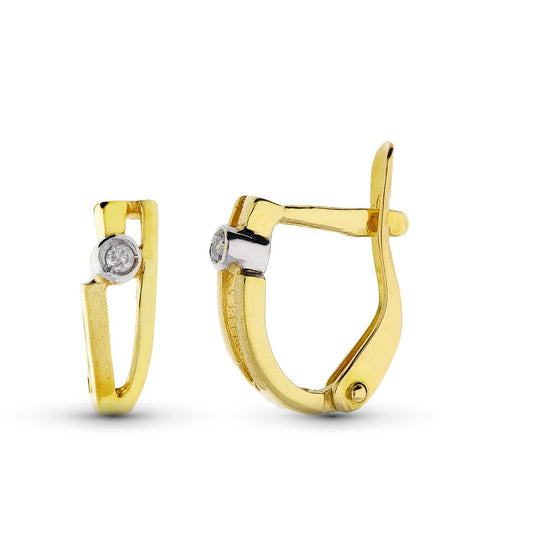 Pendientes Bicolor Diamantes Naturales Talla Brillante 10 x 3 mm 18K