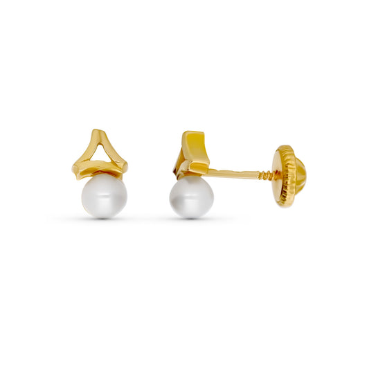 Pendientes Perla 7 x 4 mm Tuerca de oro amarillo 18K