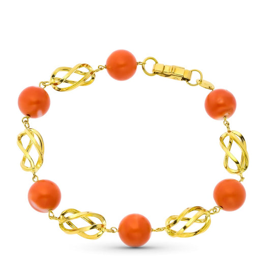 Pulsera Jaulas y Coral Fino Japones 10,5 mm 20 cm de oro amarillo 18K