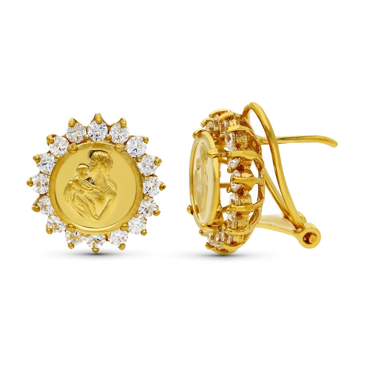 Pendientes Madre Redondos 15 x 15 mm de oro amarillo 18K