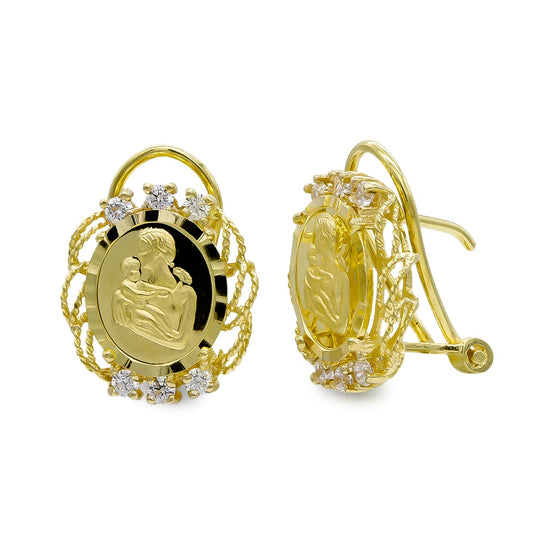 Pendientes Moneda Madre Circonita de oro amarillo 18K