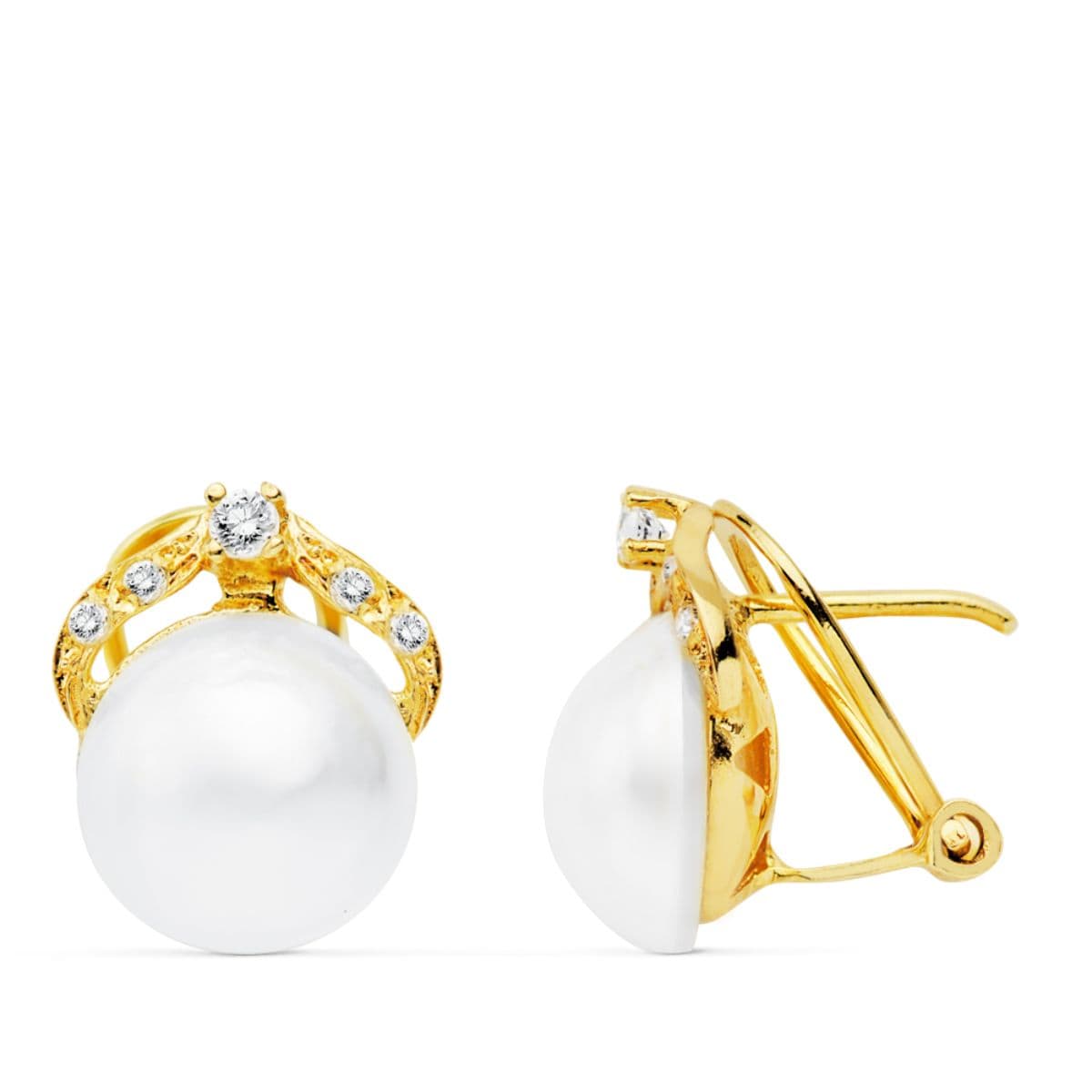 Pendientes Perla Japonesas 13 x 11 mm de oro amarillo 18K